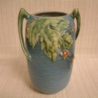 Roseville Blue Bushberry Twig Handled Tall Vase