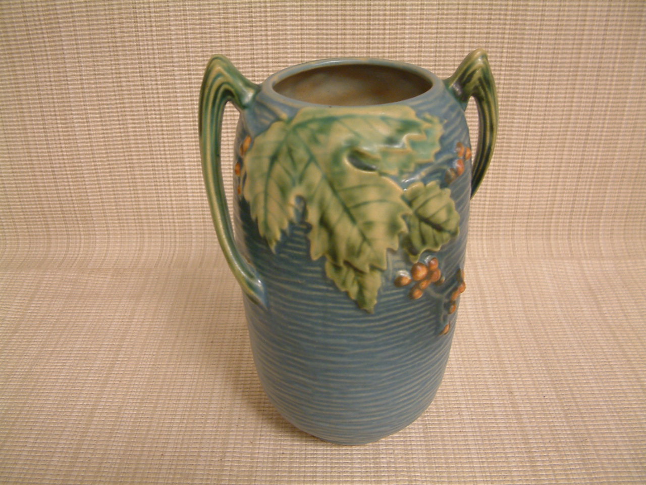 Roseville Blue Bushberry Twig Handled Tall Vase - Image 2