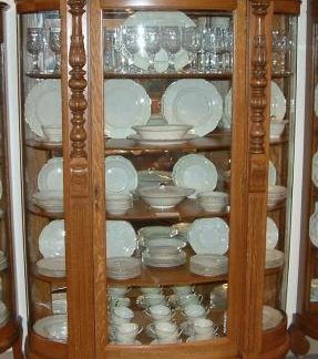 Tall Carved Crest Oak China Cabinet