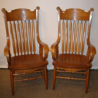 Massive Oak/Elm Lodge Arm Chairs Pair