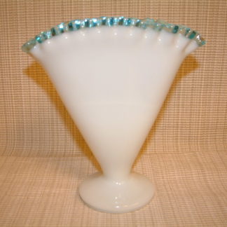 Fenton Aqua Crest Ruffled Fan Vase