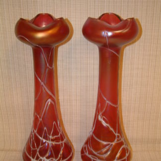 Rare Tall Bohemian  Glass Cranberry Vases