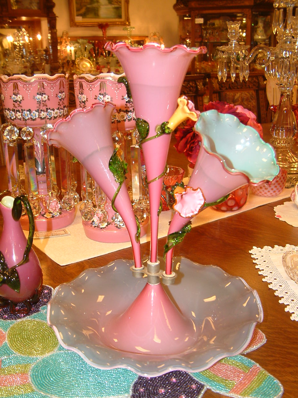 Rare Trumpet Flower 3 Flute Epergne SOLD