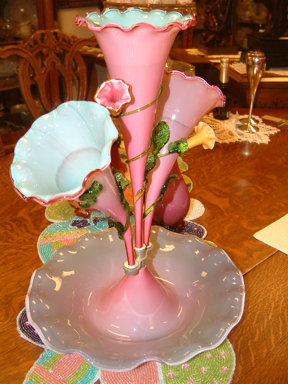 Rare Trumpet Flower 3 Flute Epergne SOLD - Image 4