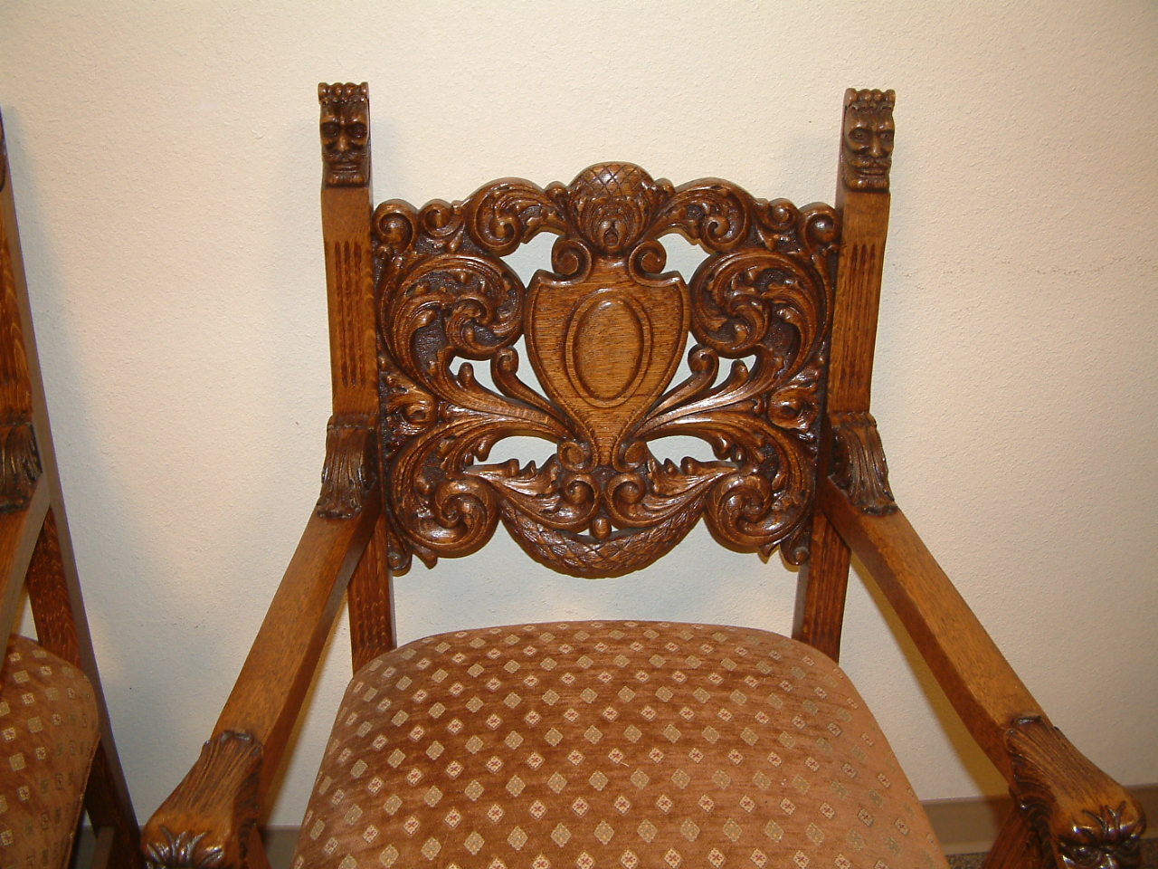 Horner Oak Griffin Chairs Pierce Carved Set of 6 SOLD - Image 3