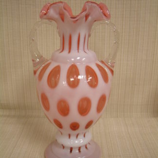 Fenton Cranberry Coin Dot Two Handled Vase