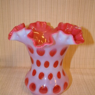 Fenton Cranberry Coin Dot Ruffled Rim Squat Vase
