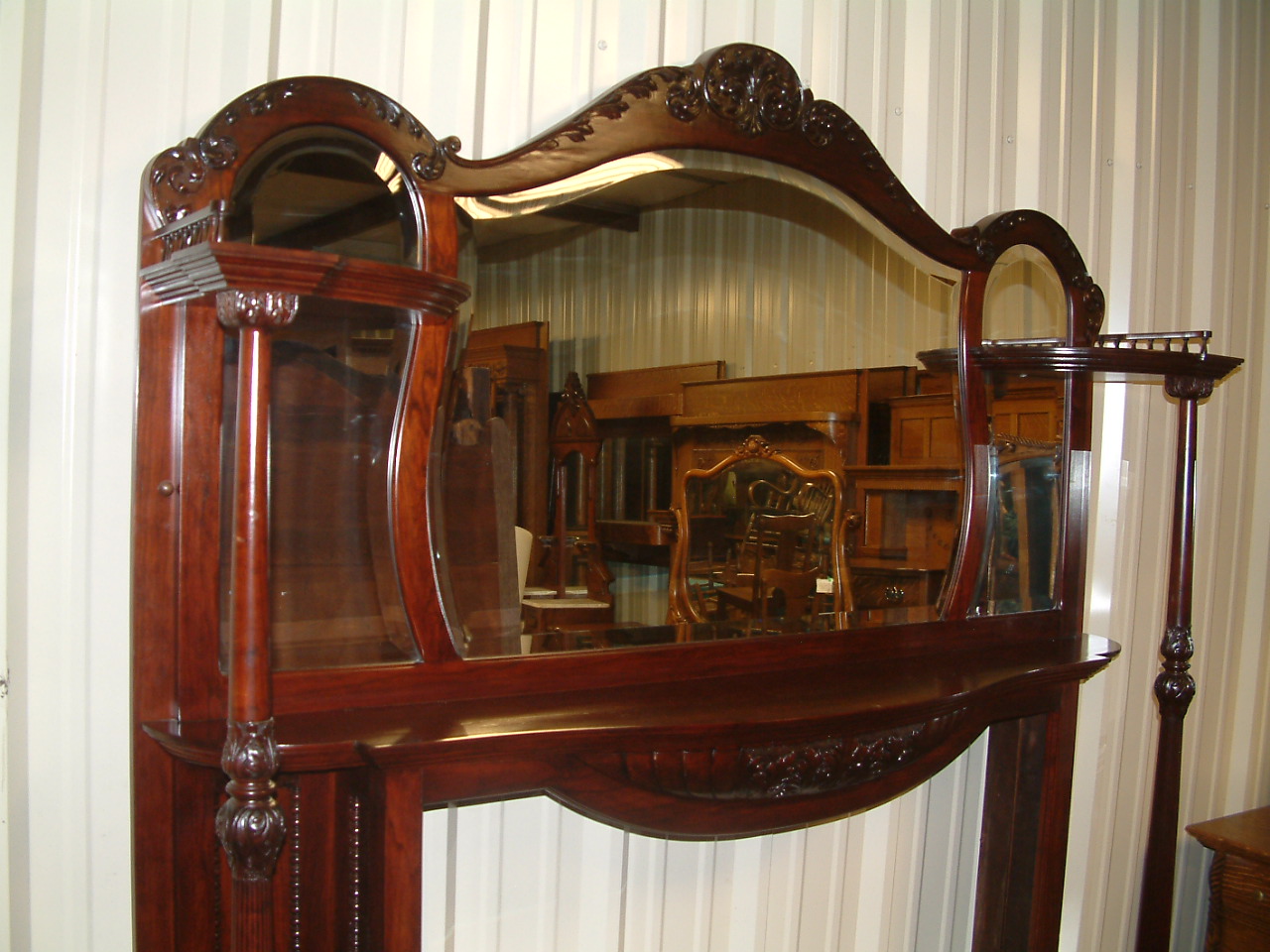 Mahogany Shaped Mirror Mantel - Image 6