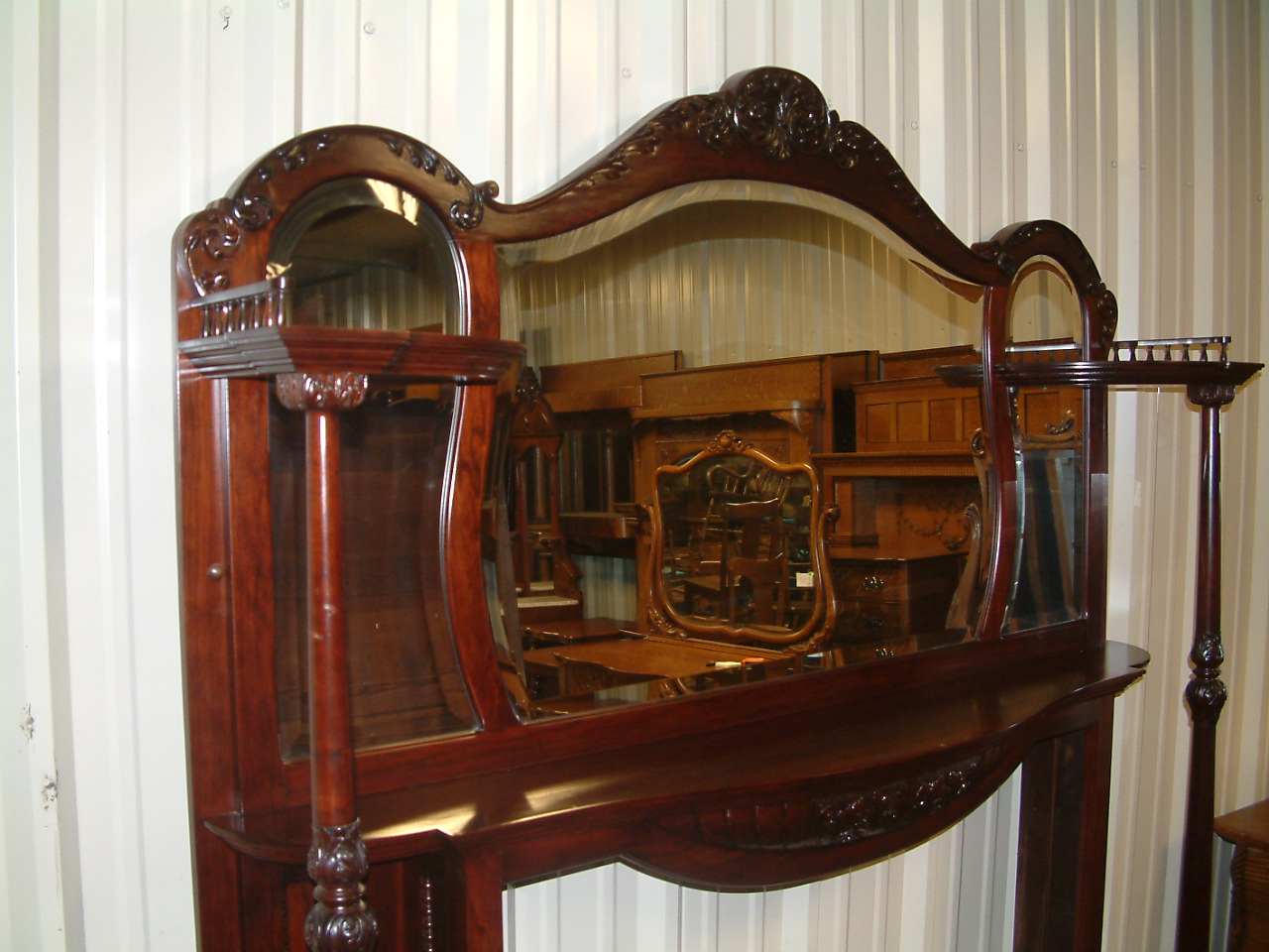 Mahogany Shaped Mirror Mantel - Image 13