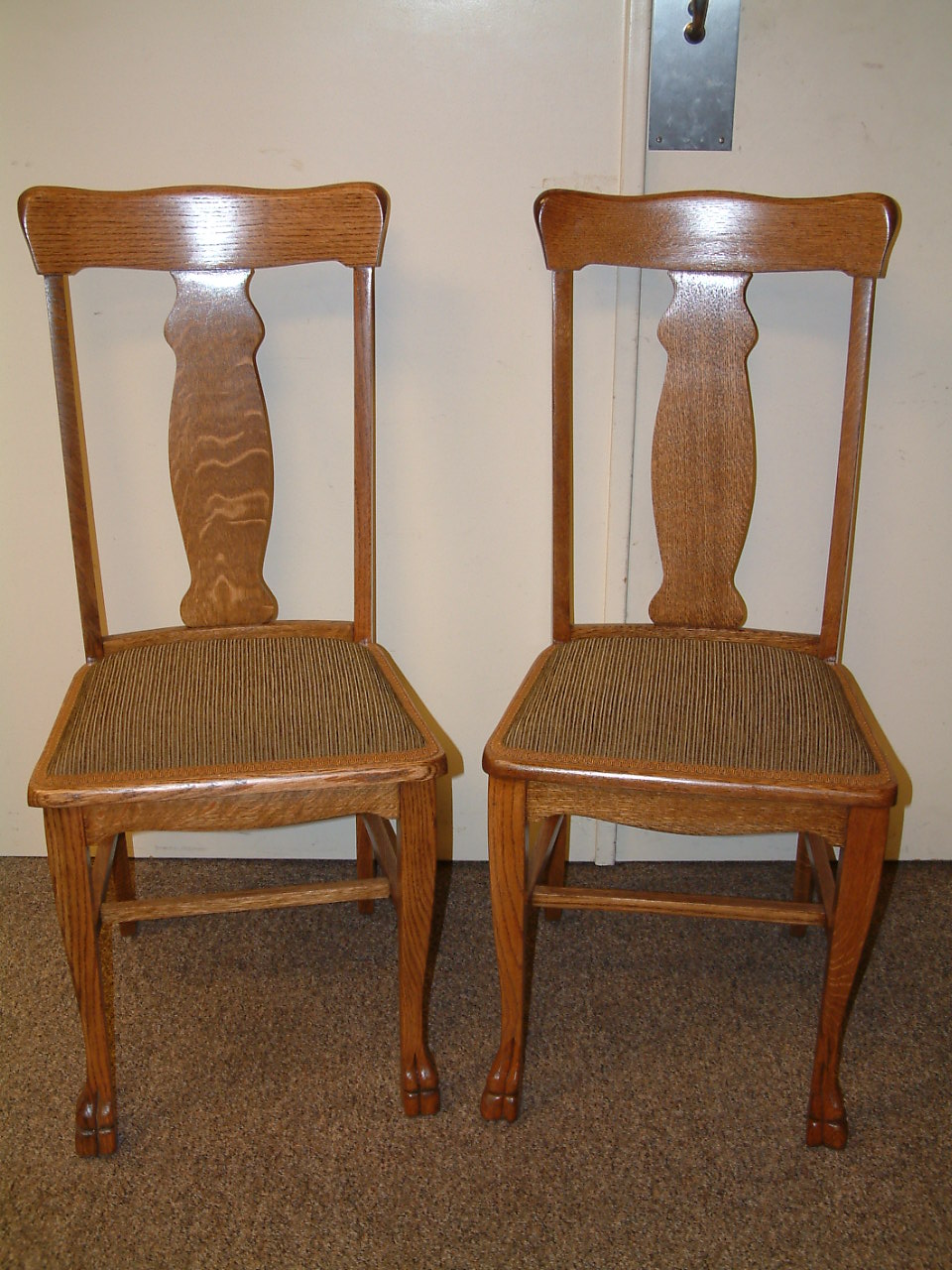 Oak T Back Clawfoot Chairs Set of 10 SOLD