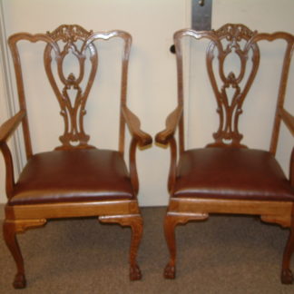 Pair Oak Chippendale Arm Chairs
