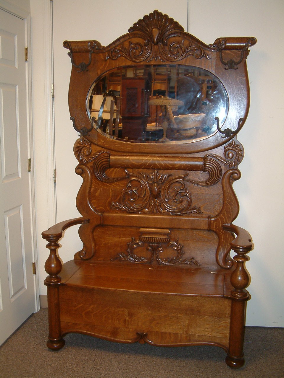 Massive Carved Quartersawn Oak Halltree - SOLD!