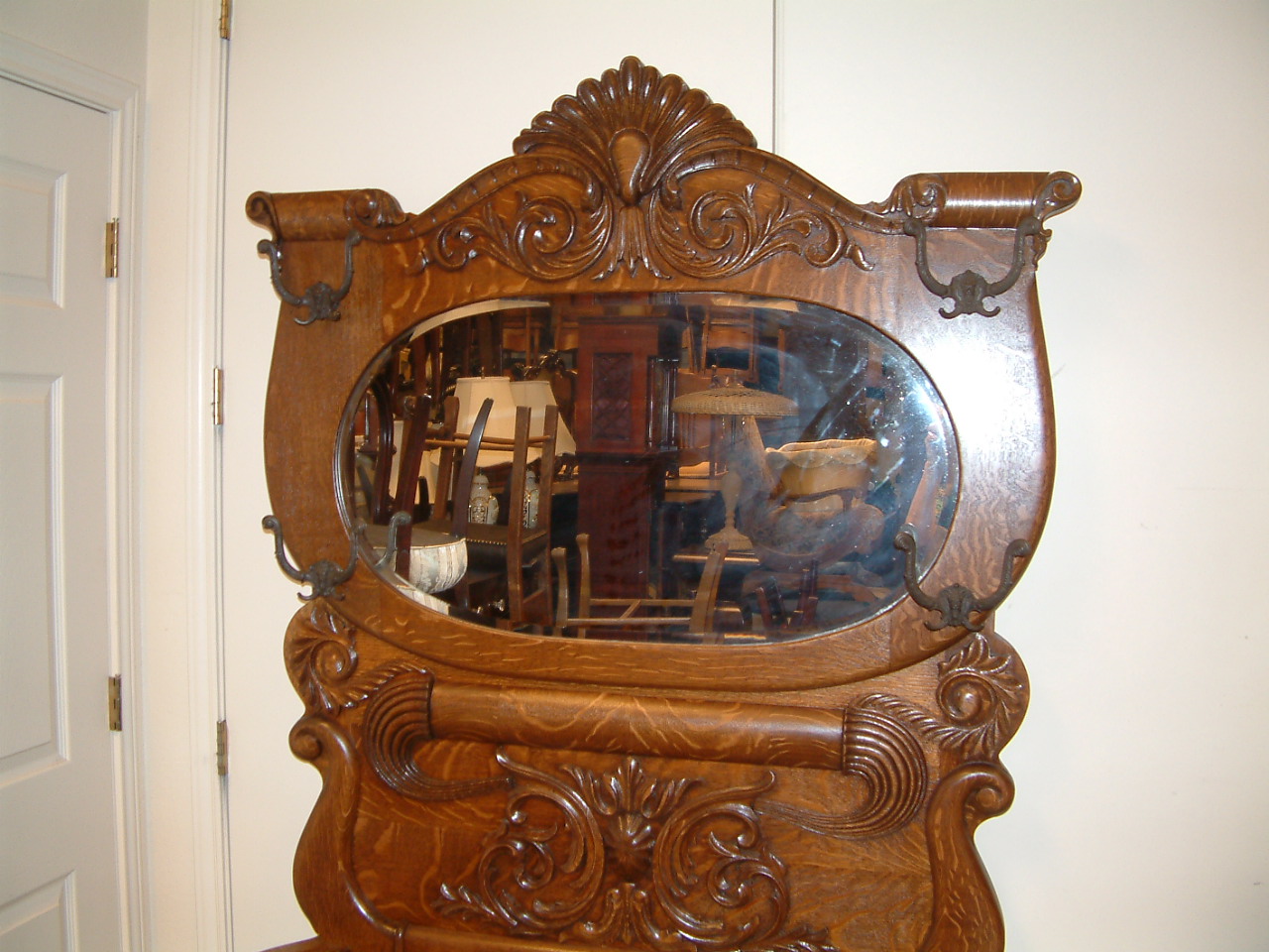 Massive Carved Quartersawn Oak Halltree - SOLD! - Image 4