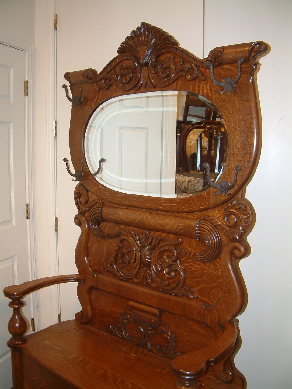 Massive Carved Quartersawn Oak Halltree - SOLD! - Image 7