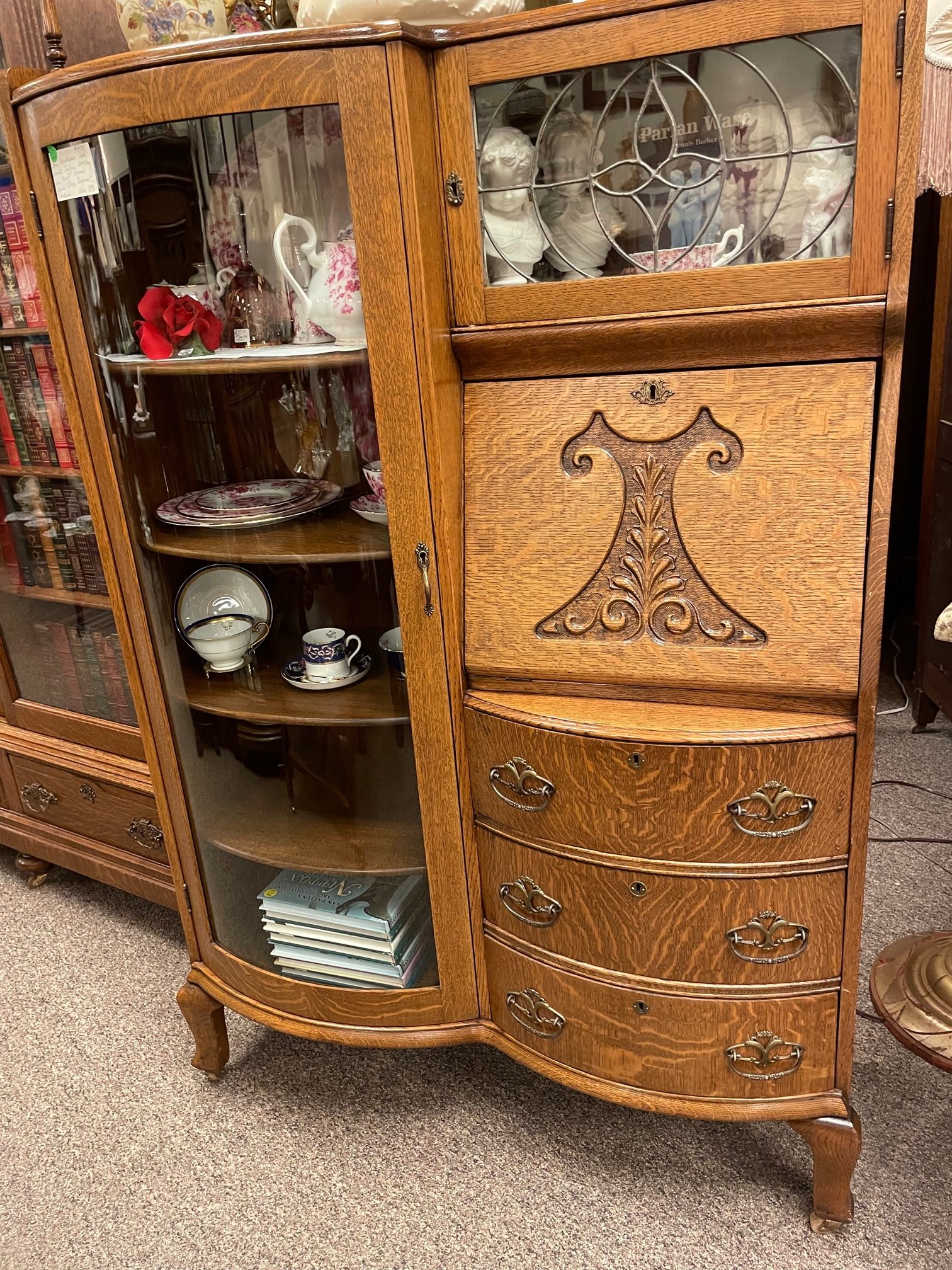 Quartersawn Oak Hooded Griffin Secretary - Image 5