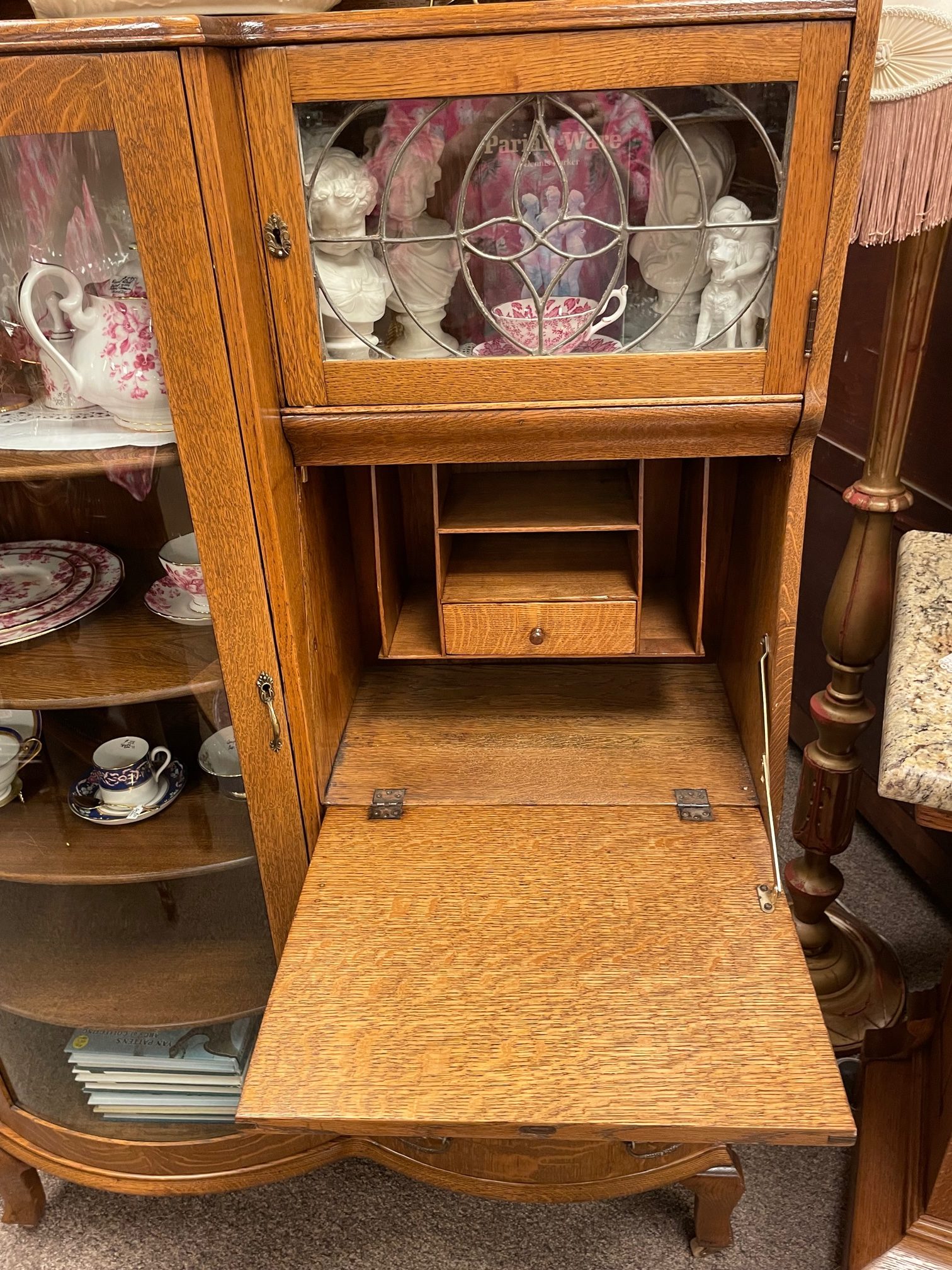 Quartersawn Oak Hooded Griffin Secretary - Image 6