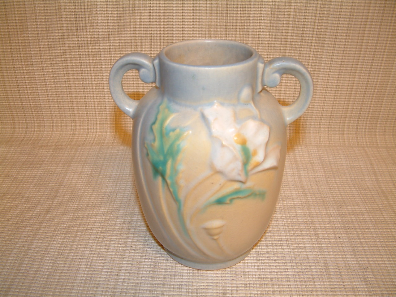 Roseville Soft Blue Poppy Vase #867-6 - Image 4