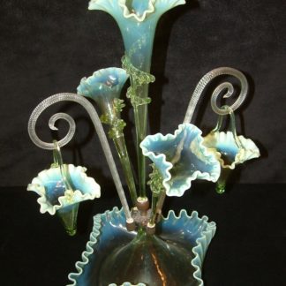 Victorian Vaseline Green Opalescent Epergne with Baskets