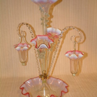 Cranberry Opalescent Epergne with Baskets