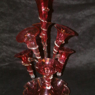 Cranberry 7 Flute Victorian Epergne