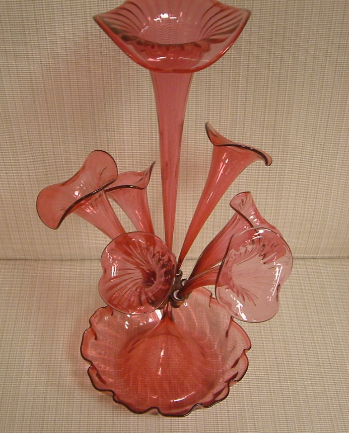 Victorian Cranberry 7 Flute Epergne - Image 6