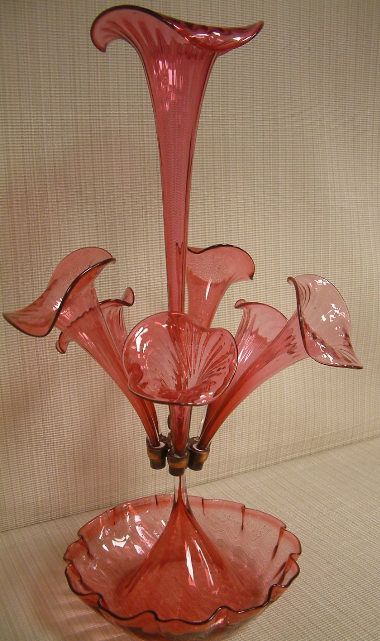 Victorian Cranberry 7 Flute Epergne