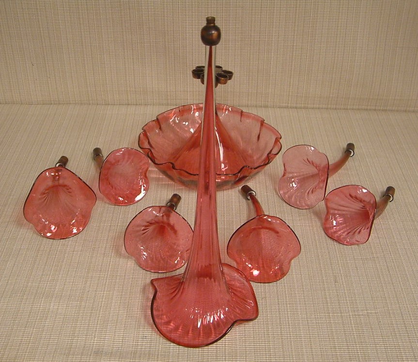 Victorian Cranberry 7 Flute Epergne - Image 4