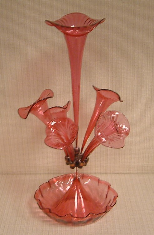 Victorian Cranberry 7 Flute Epergne - Image 2