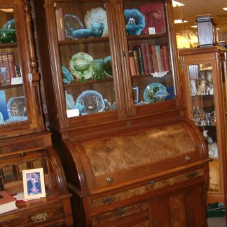 Tall Crested Walnut Cylinder Roll Desk