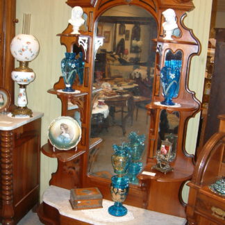 Walnut Etagere Pierce Carved Crest