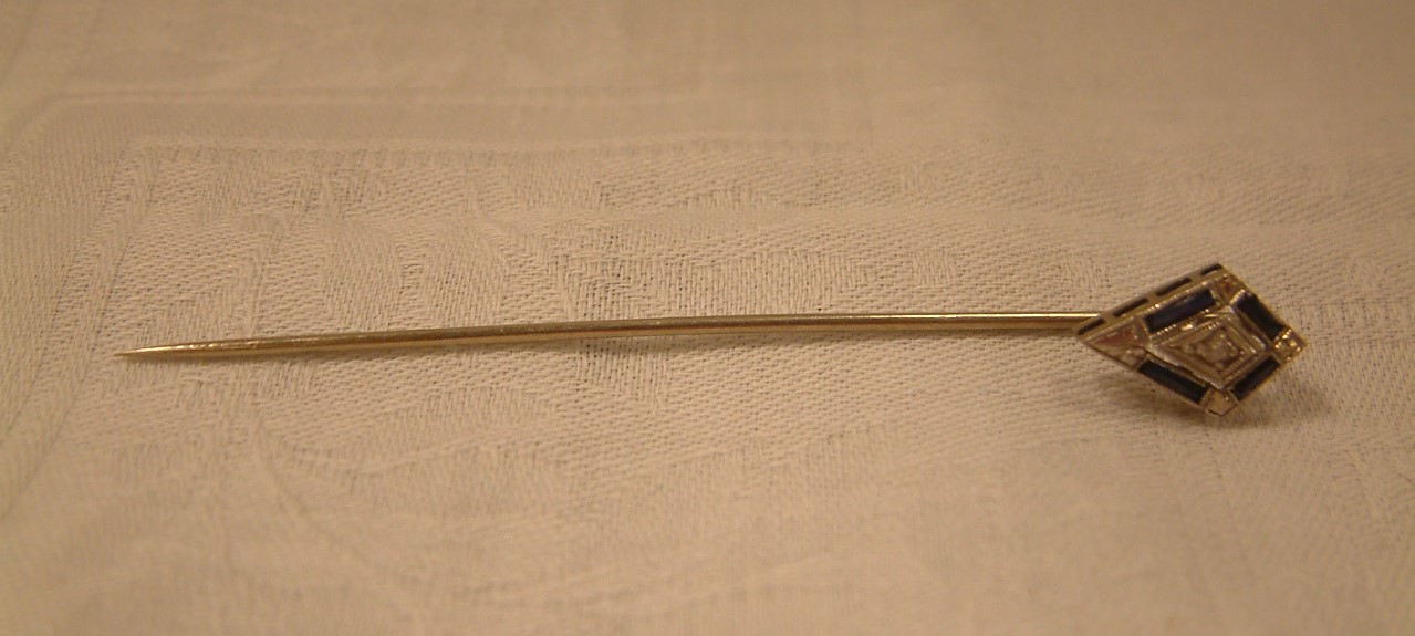 Diamond & Sapphires Stick Pin / Lapel Pin 14K Gold - Image 6