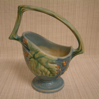 Roseville Blue Bushberry Handled Basket #369-6"  SOLD
