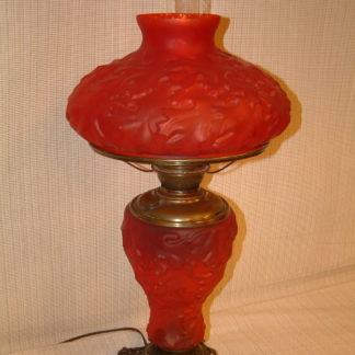 Red Satin Glass Oak Leaf Lamp