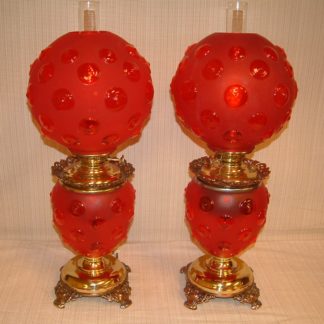 PAIR Red Satin Glass Bulls Eye Lamps  SOLD