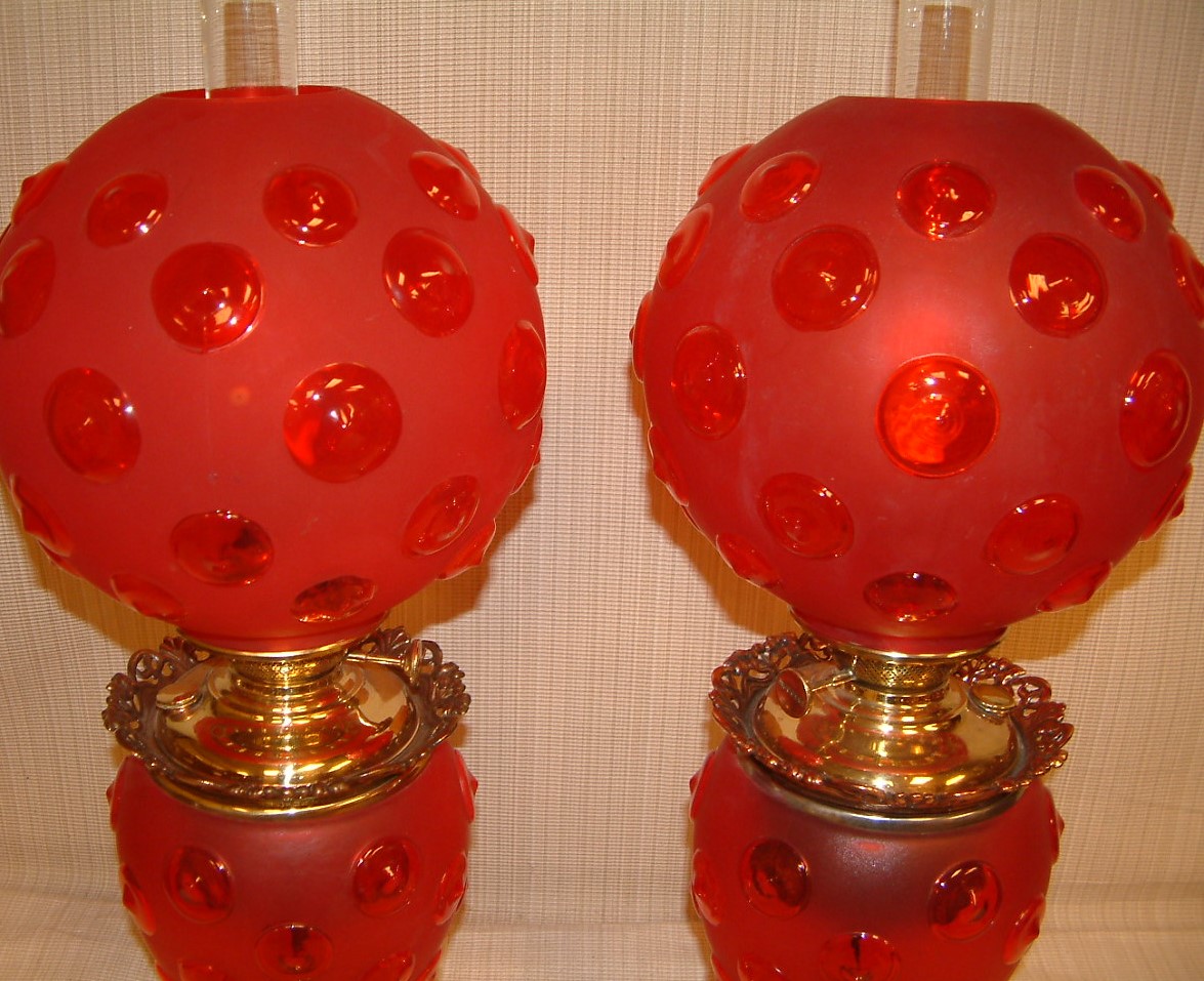 PAIR Red Satin Glass Bulls Eye Lamps SOLD - Image 5