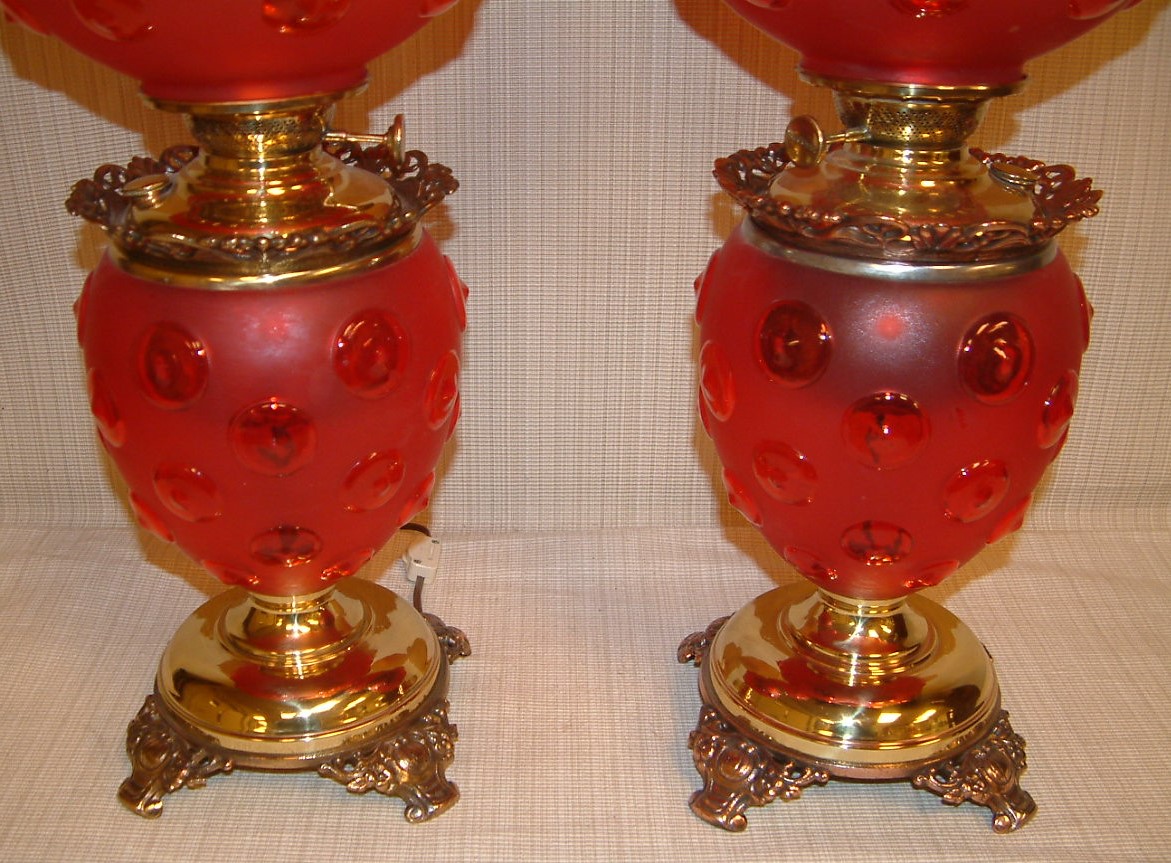 PAIR Red Satin Glass Bulls Eye Lamps SOLD - Image 6