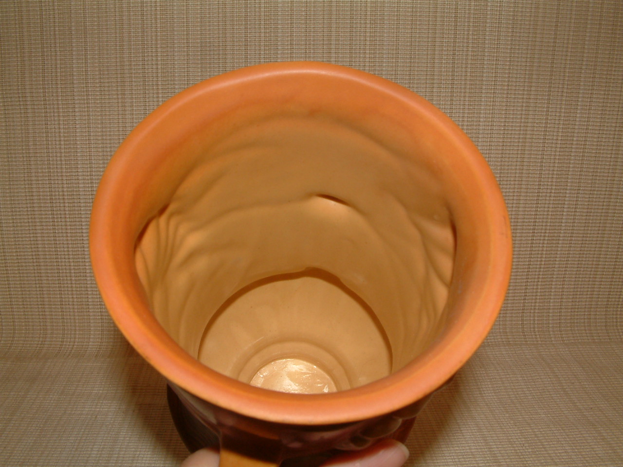 Roseville Terra Cotta Freesia Handled Vase #123-9" - Image 5