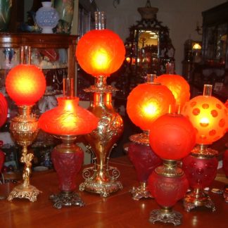Red Satin Glass Victorian Lamps