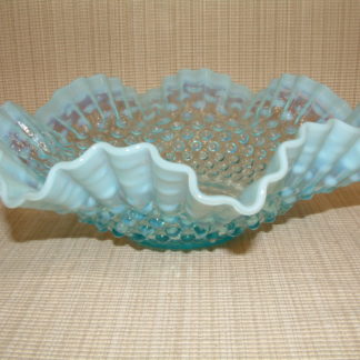 Fenton Aqua Opalescent Hobnail Ruffled Centerpiece Bowl