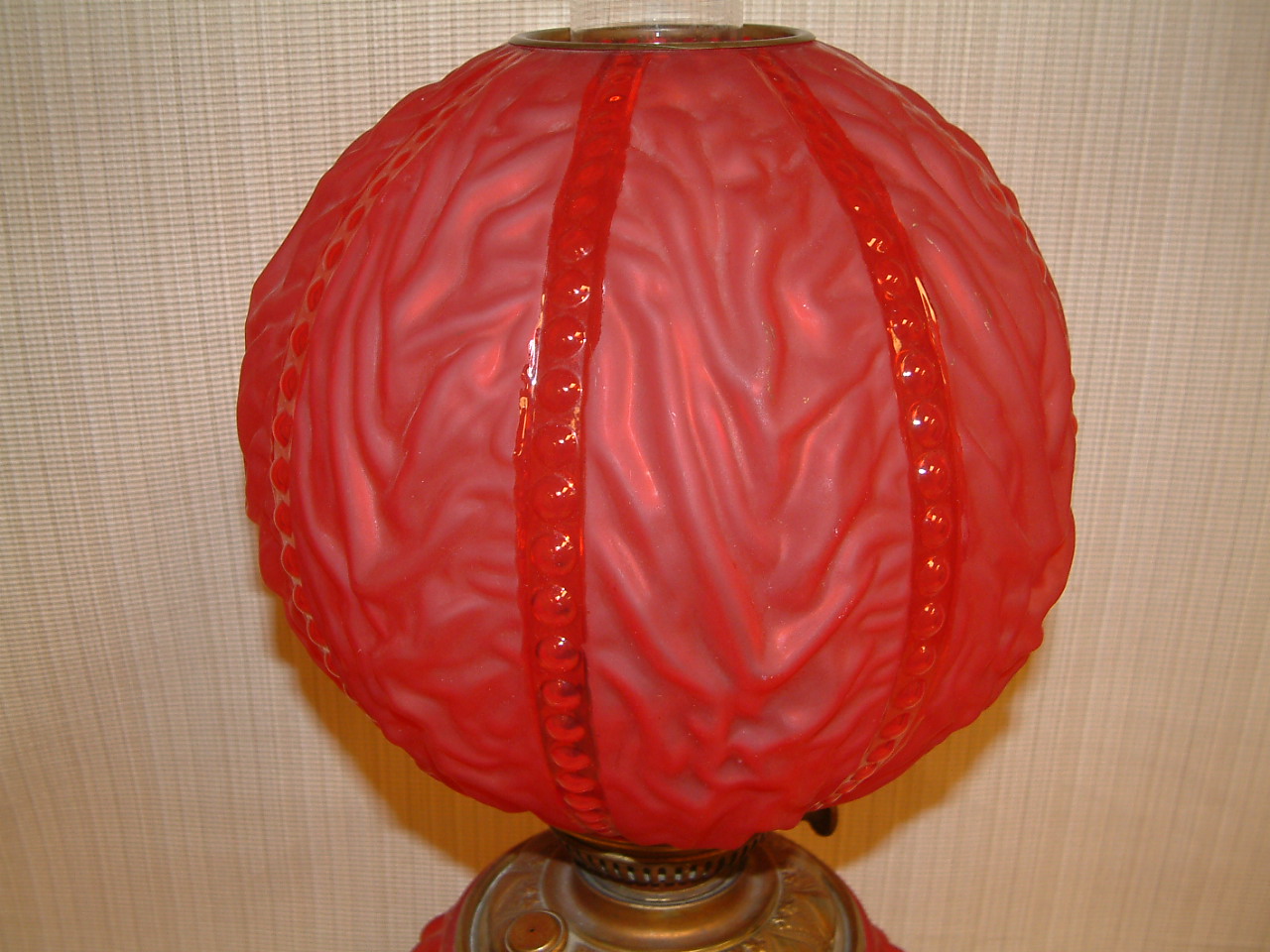 Red Satin Glass Beaded Drape Lamp - Image 2