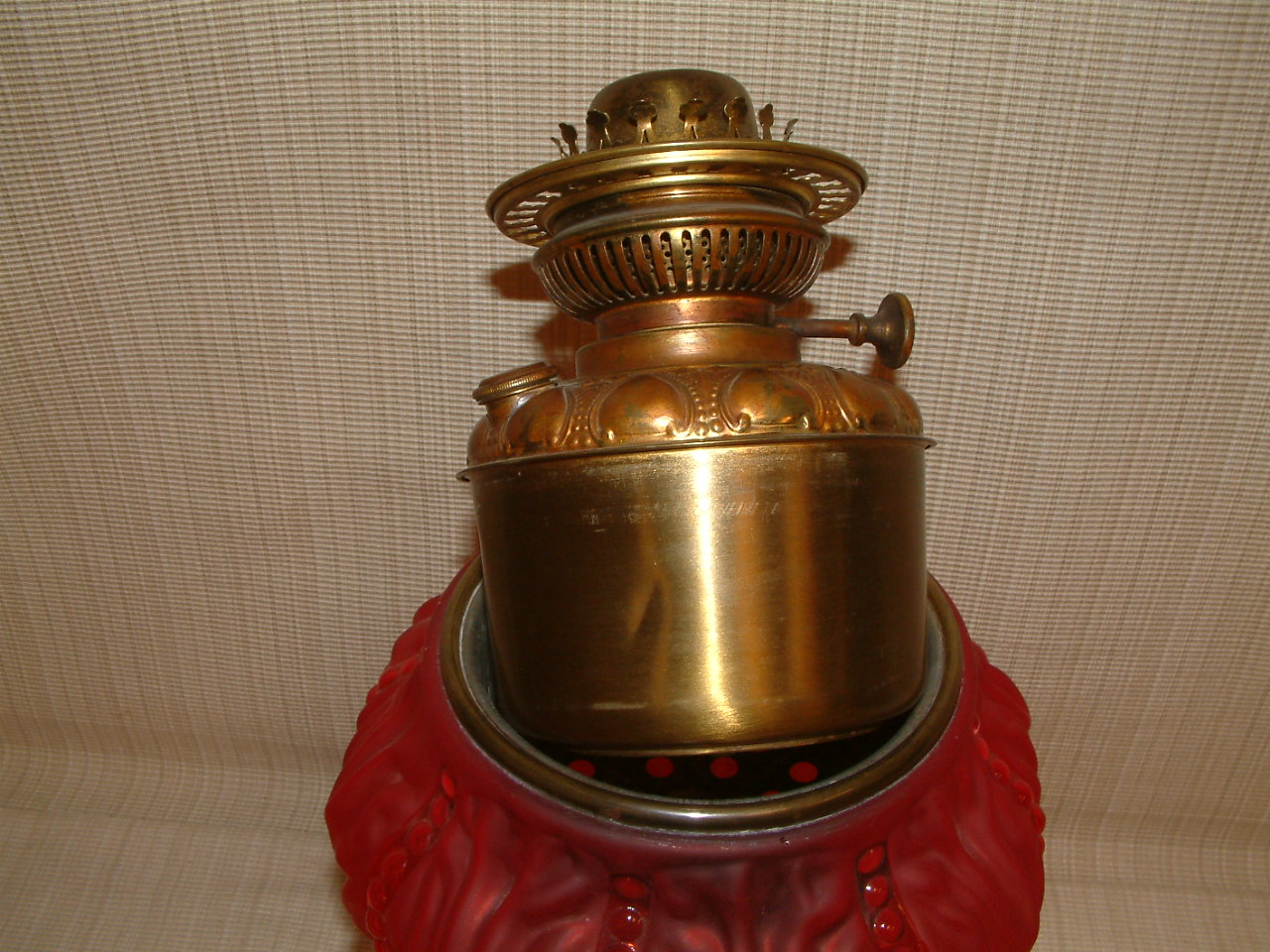 Red Satin Glass Beaded Drape Lamp - Image 5