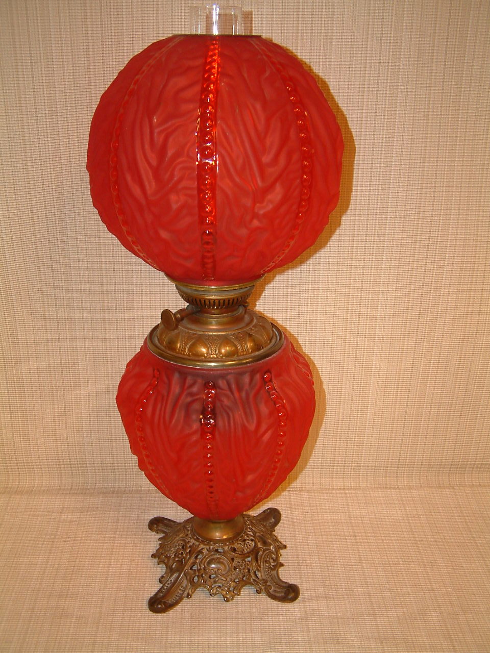Red Satin Glass Beaded Drape Lamp - Image 6