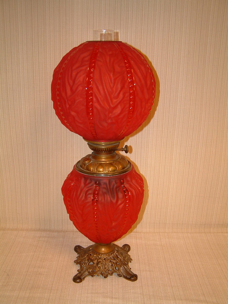 Red Satin Glass Beaded Drape Lamp - Image 7