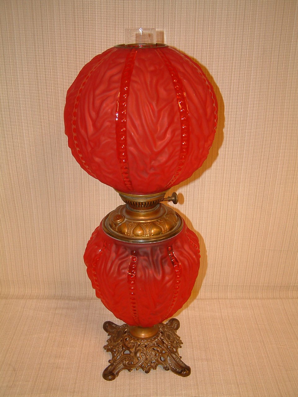 Red Satin Glass Beaded Drape Lamp - Image 8