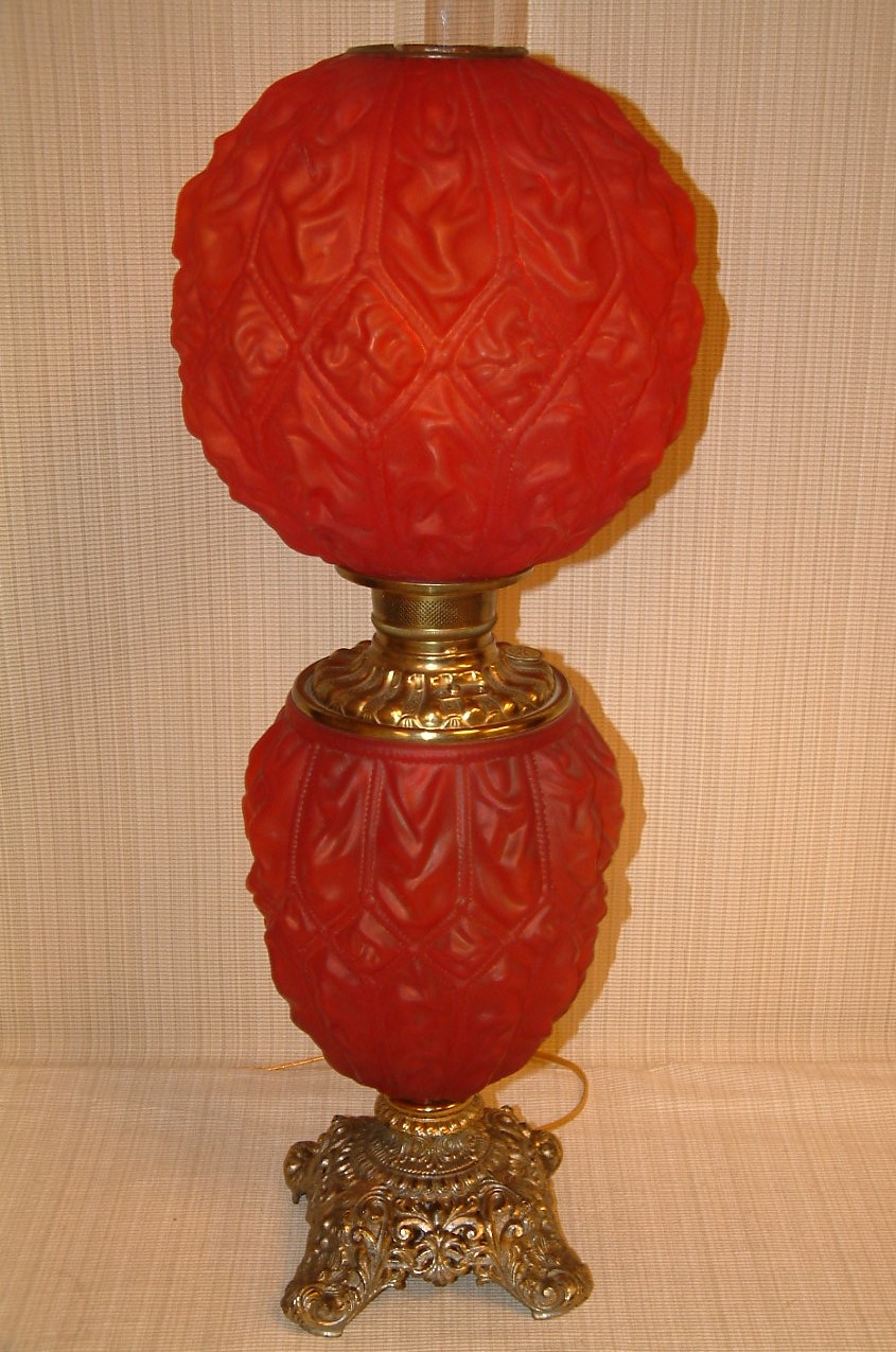 Red Satin Glass Diamond Drape Lamp - Image 4