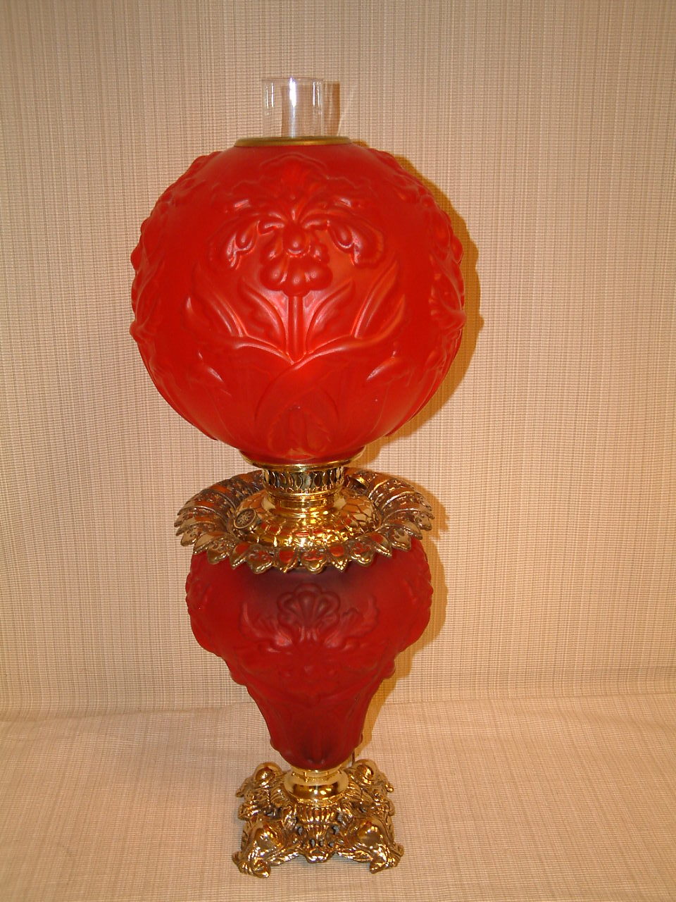 Red Satin Glass Regal Iris Lamp