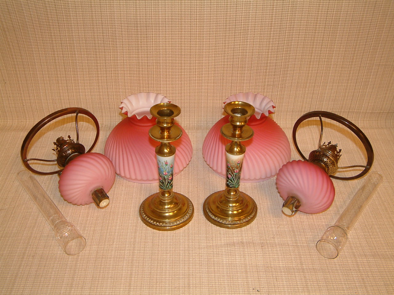 Victorian Cranberry Cased Glass Peg Lamps, Matched Pair - Image 2
