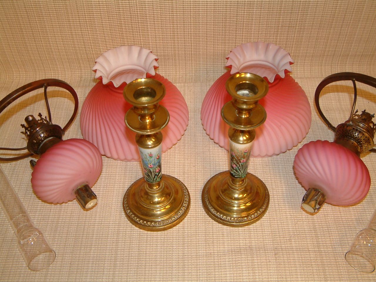 Victorian Cranberry Cased Glass Peg Lamps, Matched Pair - Image 3