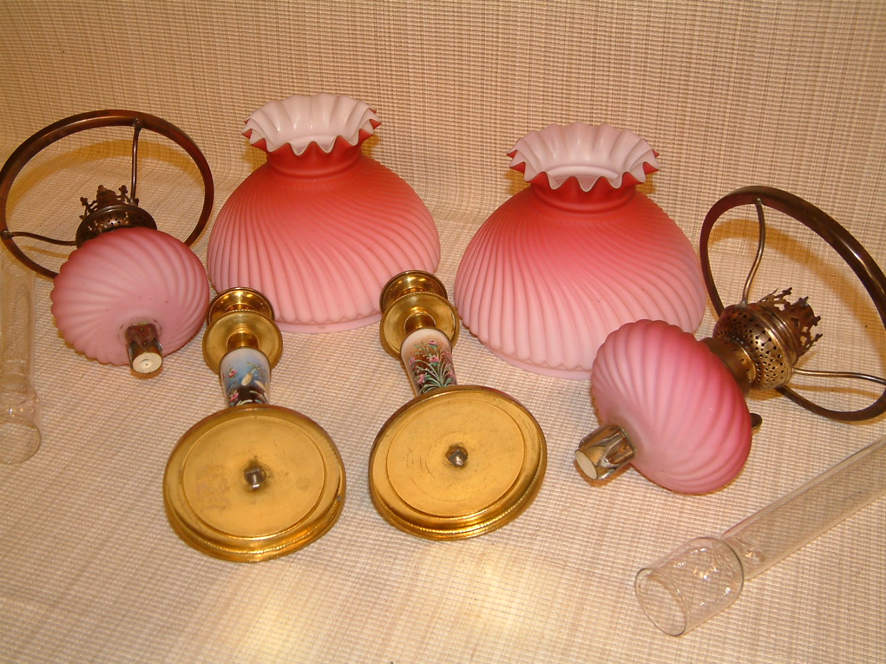 Victorian Cranberry Cased Glass Peg Lamps, Matched Pair - Image 4