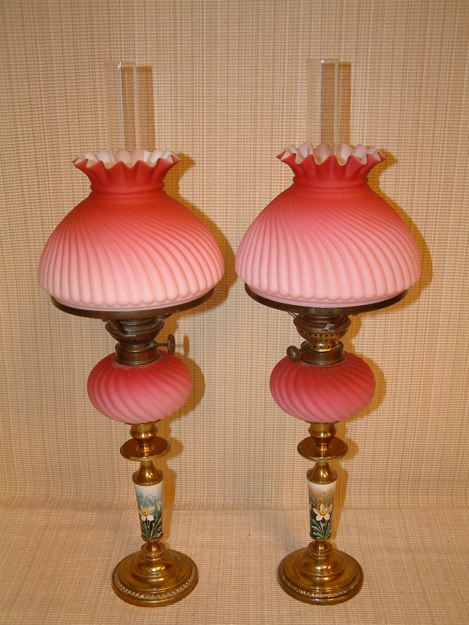 Victorian Cranberry Cased Glass Peg Lamps, Matched Pair - Image 5
